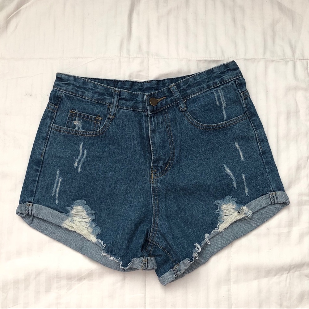 Blue Distressed Denim Shorts